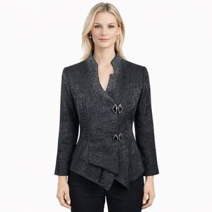 Olivianne Black Shimmer Textured Blazer Embellished Beaded Jacket Artsy Size 8